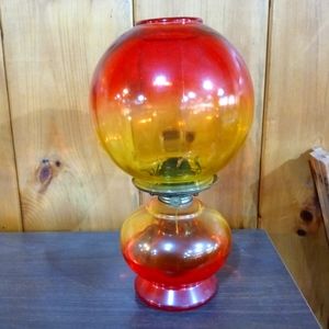 Antique Glass Amberina Eagle Oil Lamp